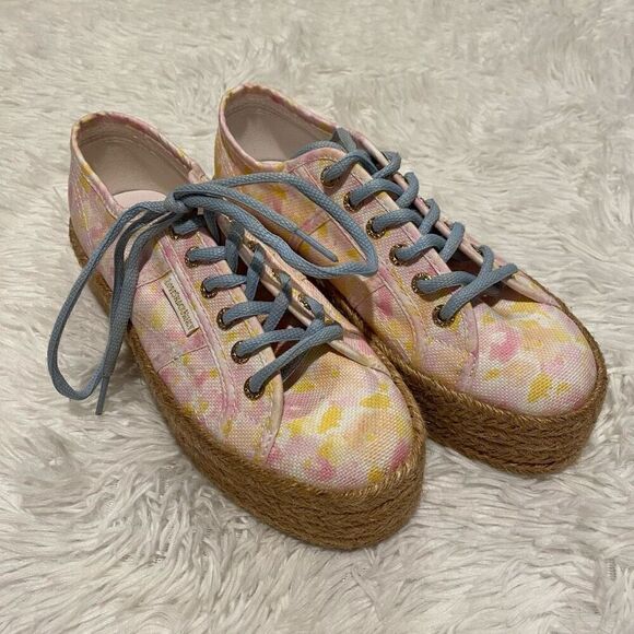Superga x LoveShackFancy Platform Sneaker Slides in Floral Pink Yellow Size 37 - Picture 1 of 6